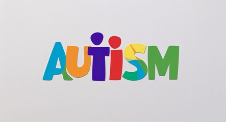 autism artistic colorful style lettering on plain white background