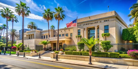 Egyptian Consulate in Los Angeles: Architectural Details and Cultural Significance Captured with High Depth of Field in a Vibrant Urban Setting