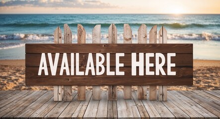 Fototapeta premium Available here lettering on wooden sign board with beach summer background