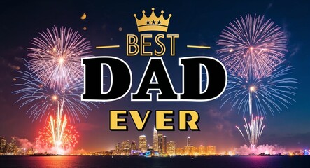 best dad ever lettering design on night sky with fireworks background new year party concept