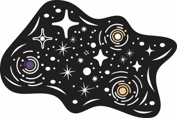 Fictional Mystical Galaxy Map Vector Design with Planets and Constellations
