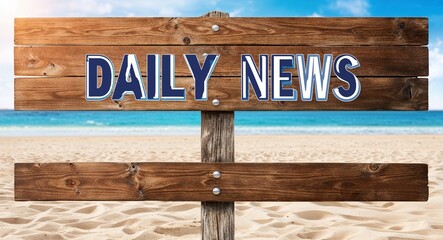 Fototapeta premium daily news lettering on wooden sign board with beach summer background