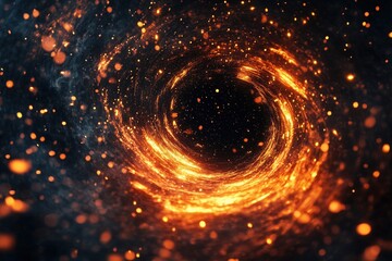 Obraz premium Vortex of glowing fiery particles forming a spiral in dark space