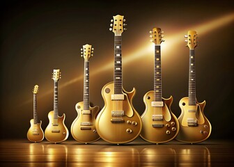 Naklejka premium Elegant Collection of Golden Guitars Showcasing Different Styles and Designs, Perfect for Music Lovers and Artists; Explore the Guitars Collection for More Illustrations