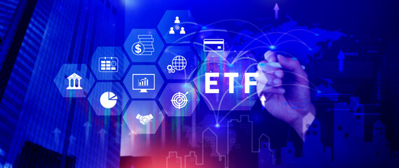 ETF investment concept, Exchange Traded Fund, ETF stock options and stock market index fund, Growing Wealth in the Financial Market.