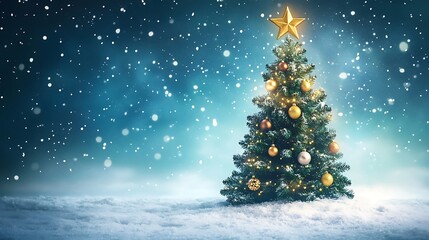 Obraz premium Festive Christmas Tree & Holiday Decor with Gifts, Stockings, and Fireworks for Winter Celebration