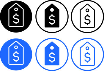 Price tag with dollar sign icon set. Sale label icon symbol. dollar sign price label
