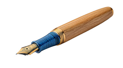 Blue and Brown Wooden Pen with Gold Accents - Realistic Image