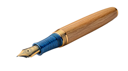 Blue and Brown Wooden Pen with Gold Accents - Realistic Image