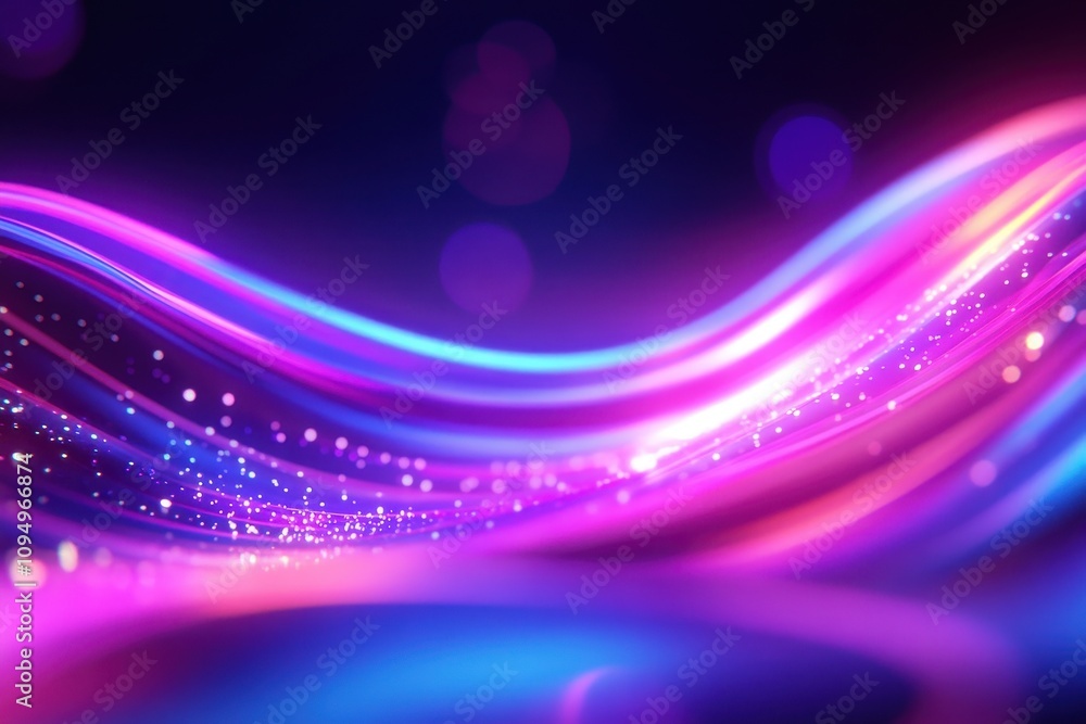 Poster vibrant neon waves of color cascading through space in a dynamic display of light and motion