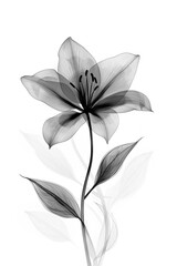 Black lily on a white background. Black and white floral illustration. Vertical poster.