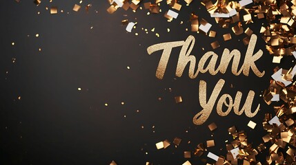 Thank you card featuring artistic celebration elements. A stylish "Thank You" message with gold confetti on a dark background, perfect for expressing gratitude.