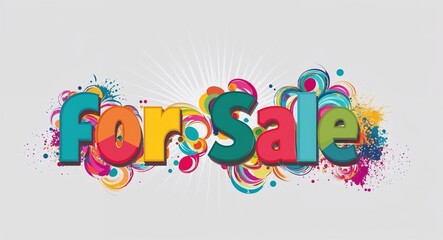 for sale artistic colorful style lettering on plain white background