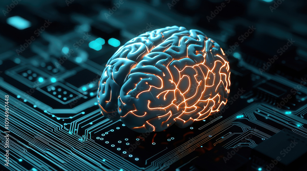 Aufkleber futuristic representation of a brain on a circuit board, symbolizing artificial intelligence.