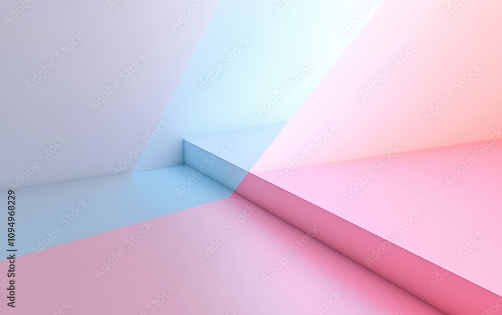 Poster minimalist abstract background featuring soft blue and pink colors with geometric shapes and clean l