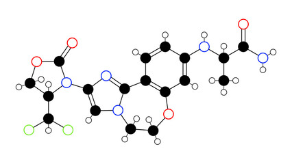 inavolisib molecule, structural chemical formula, ball-and-stick model, isolated image anti-cancer medication
