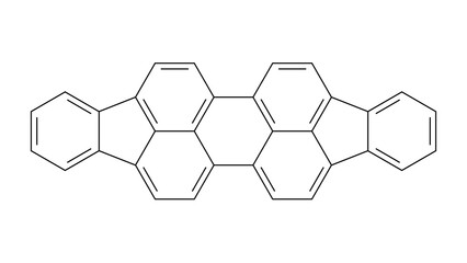 diindenoperylene molecule, structural chemical formula, ball-and-stick model, isolated image polycyclic aromatic hydrocarbon