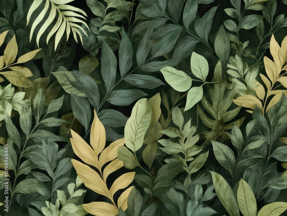 Poster intricate botanical textures featuring soft greenery and exquisite leaf patterns for creative design