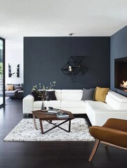 Modern Living Room Design with White Sectional Sofa