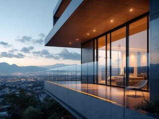 Sleek solar panels grace a modern balcony, captured in tilt-shift perspective.