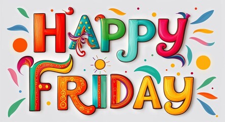 Fototapeta premium happy Friday artistic colorful style lettering on plain white background