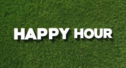 happy hour white lettering on grass background