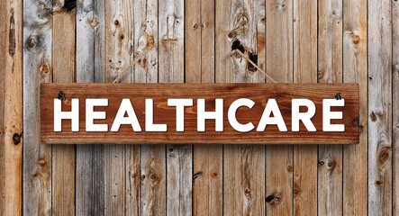 healthcare lettering on wooden sign board with beach summer background