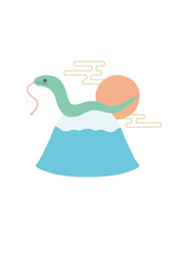 年賀状　巳年　へびと富士山