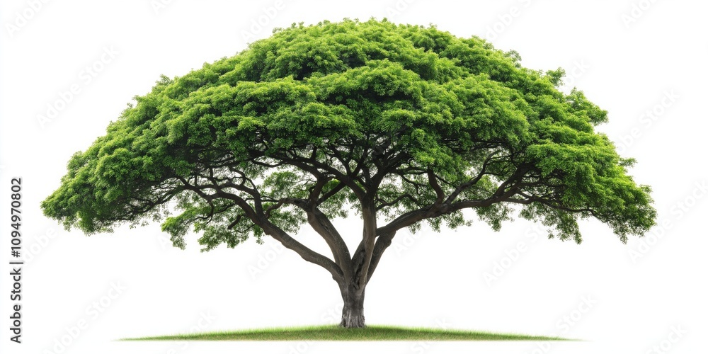 Poster a large tree with green leaves is the main focus of the image. the tree is tall and has a wide trunk
