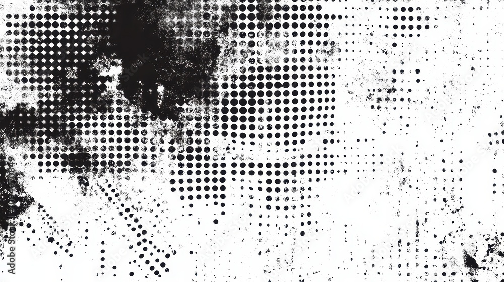 Poster abstract monochrome texture with dotted patterns and grunge effects.