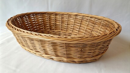 Obraz premium Wicker basket woven with natural fibers, cozy living room, knitted clothing, textile crafts, rustic home decor, earthy tones