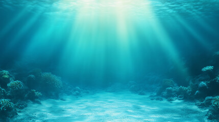 Obraz premium underwater view of a coral reef and sun rays