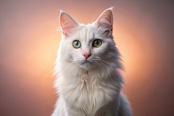 Obraz premium Elegant Portrait of a Turkish Angora Cat on a Soft Pastel Background, Captured in Silhouette Style, Perfect for Pet Lovers and Cat Enthusiasts with Ample Copy Space