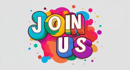 join us artistic colorful style lettering on plain white background