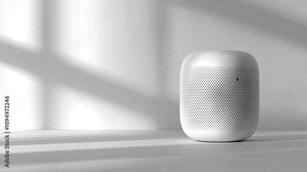 Aufkleber modern wireless speaker on minimalist surface with natural light and shadow play creating an elegant