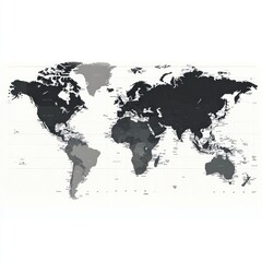 Detailed grayscale world map showing countries and continents