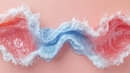 Fototapeta premium Colorful waves in pink and blue create a dynamic visual against a pastel background