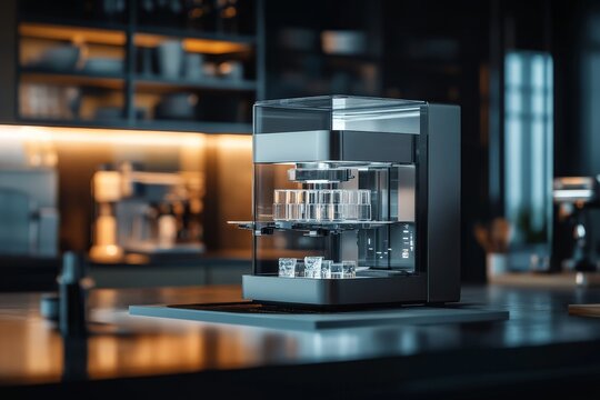 A sleek, modern espresso machine showcased in a stylish and elegant kitchen setting, highlighting the seamless blend between technology and home aesthetics.