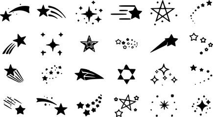 Abstract silhouette of shooting star. Shooting stars icon vector set. Meteorite and comet symbols. Flying comet with tail, falling meteor, abstract galaxy element. Cosmic shine. star vector design.  © NEVIN