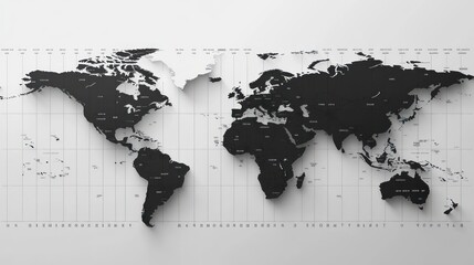 A Detailed Black And White World Map With Latitude And Longitude Lines