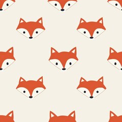Charming Minimalist Fox Pattern for Seamless Fabric Design Featuring Playful Fox Faces in Orange and White on Soft Cream Background