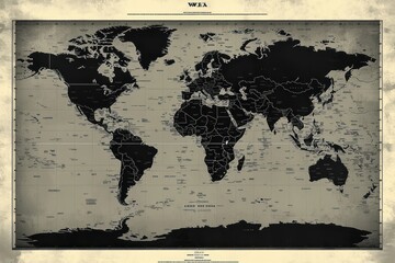 A Vintage World Map Showing Country Borders