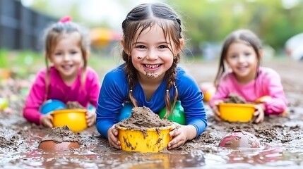 A lively beach setting showing children building sandcastles, playing with beach balls, and splashing in the water, capturing the carefree excitement of summer vacation. Transparent image background