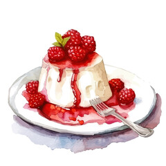 A watercolor painting of Panna Cotta, isolated on a white background. Panna Cotta vector.