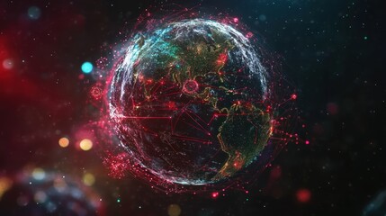 Obraz premium Global Network Connections: A Digital Earth Visualization