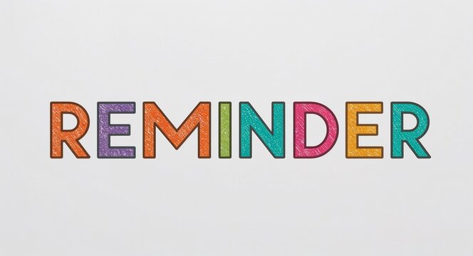 reminder artistic colorful style lettering on plain white background