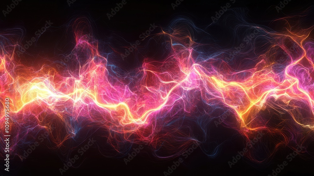 Poster an abstract representation of vibrant energy and light waves in dynamic colors.
