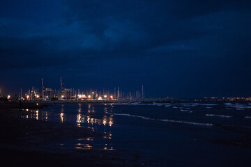 Fototapeta premium the night streets of Larnaca, Cyprus are decorated for the New Year and Christmas
