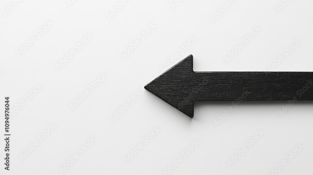 Poster minimalist black arrow symbolizing direction on a smooth white background ideal for use in design, b