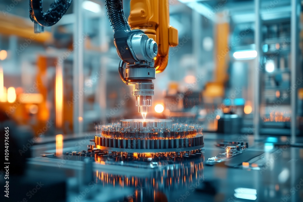 Aufkleber a high-tech robotic arm operates with precision on an industrial assembly line, representing the aut